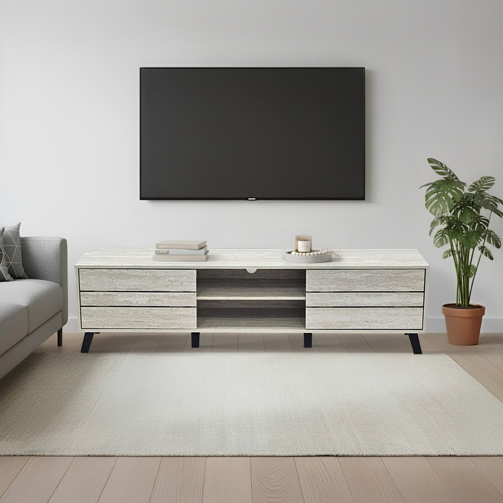 وحدة تلفاز مودرن خشبية رمادي حجري 180 سم وحدة تلفاز مودرن خشبية رمادي حجري 180 سم
