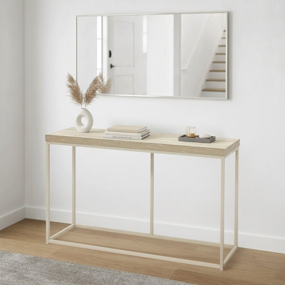 مدخل استقبال خشبي بهيكل معدني بيج 130 سم مدخل استقبال خشبي بهيكل معدني بيج 130 سم