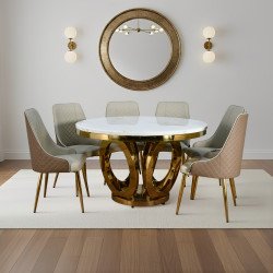 طاولة طعام رخام فاخرة 6 كراسي بقاعدة ذهبية