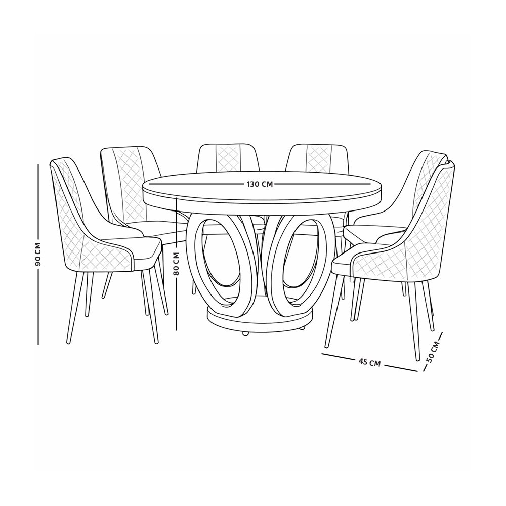 طاولة طعام رخام فاخرة 6 كراسي بقاعدة ذهبية