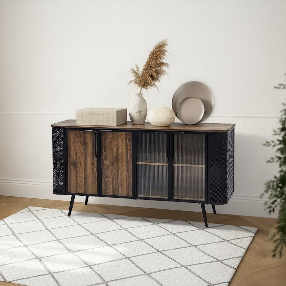 دولاب بوفيه صالة مودرن خشبي بأبواب زجاج 160 سم دولاب بوفيه صالة مودرن خشبي بأبواب زجاج 160 سم