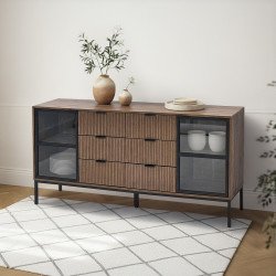 دولاب بوفية صالة خشبي بأبواب زجاجية 160 سم