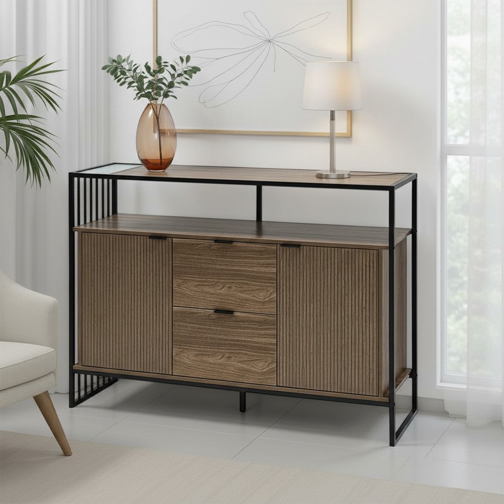 دولاب بوفيه صالة مودرن خشبي بني 140 سم دولاب بوفيه صالة مودرن خشبي بني 140 سم