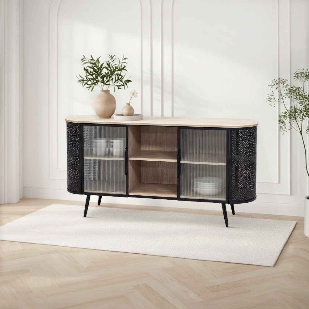 دولاب بوفيه صالة خشبي بأبواب زجاجية 160 سم