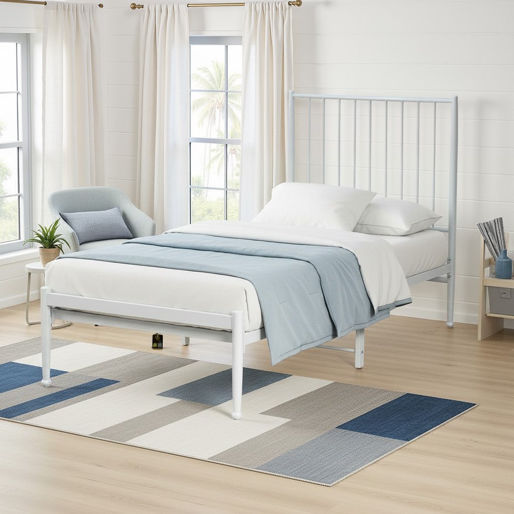 هيكل سرير معدني أبيض 90×190 سم