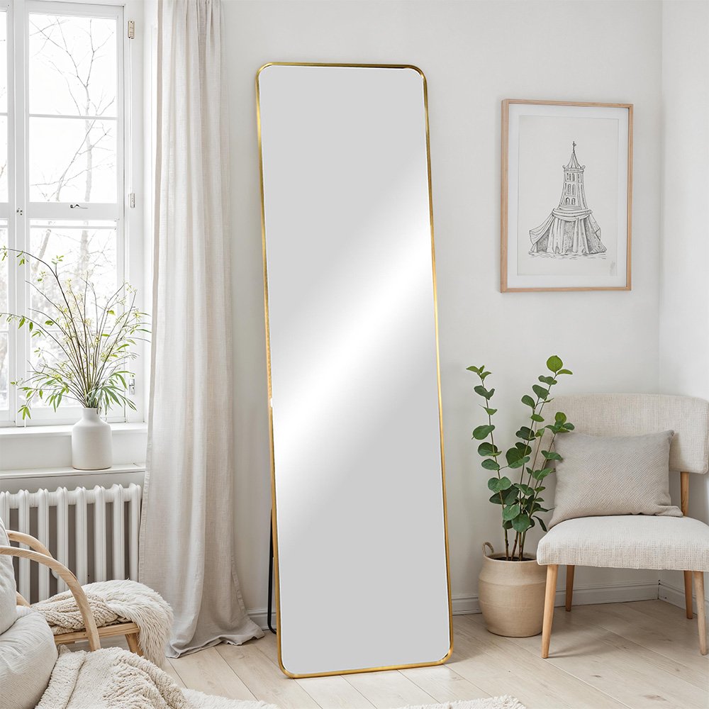 مرآة استاند بإطار معدني ذهبي 50×170 سم
