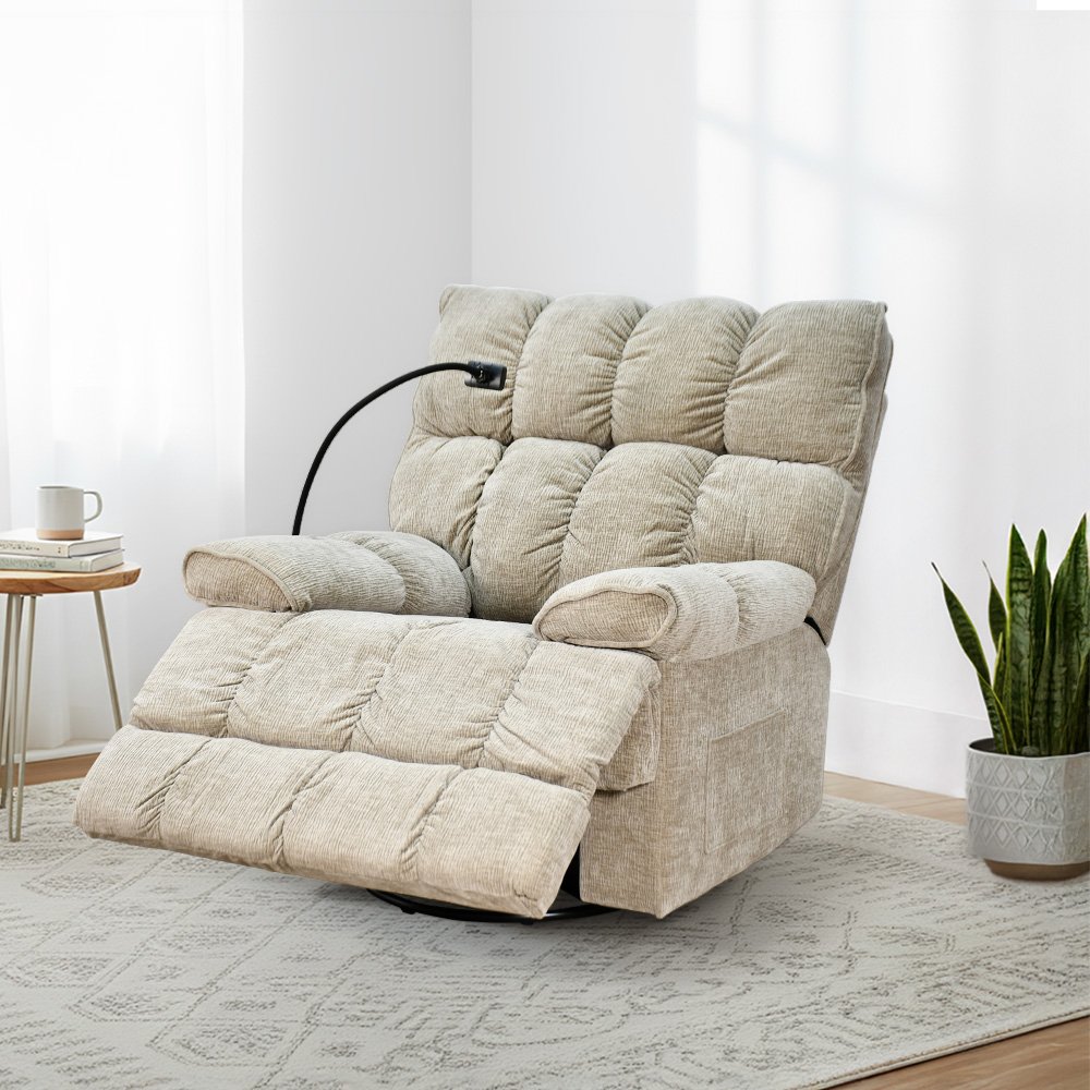 كرسي استرخاء فخم هزاز دوار بحامل جوال بيج