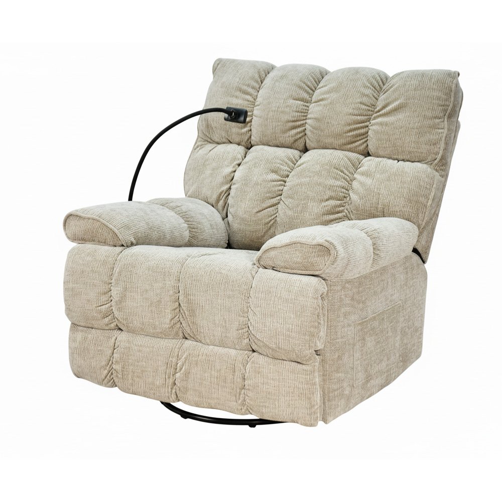 كرسي استرخاء فخم هزاز دوار بحامل جوال بيج