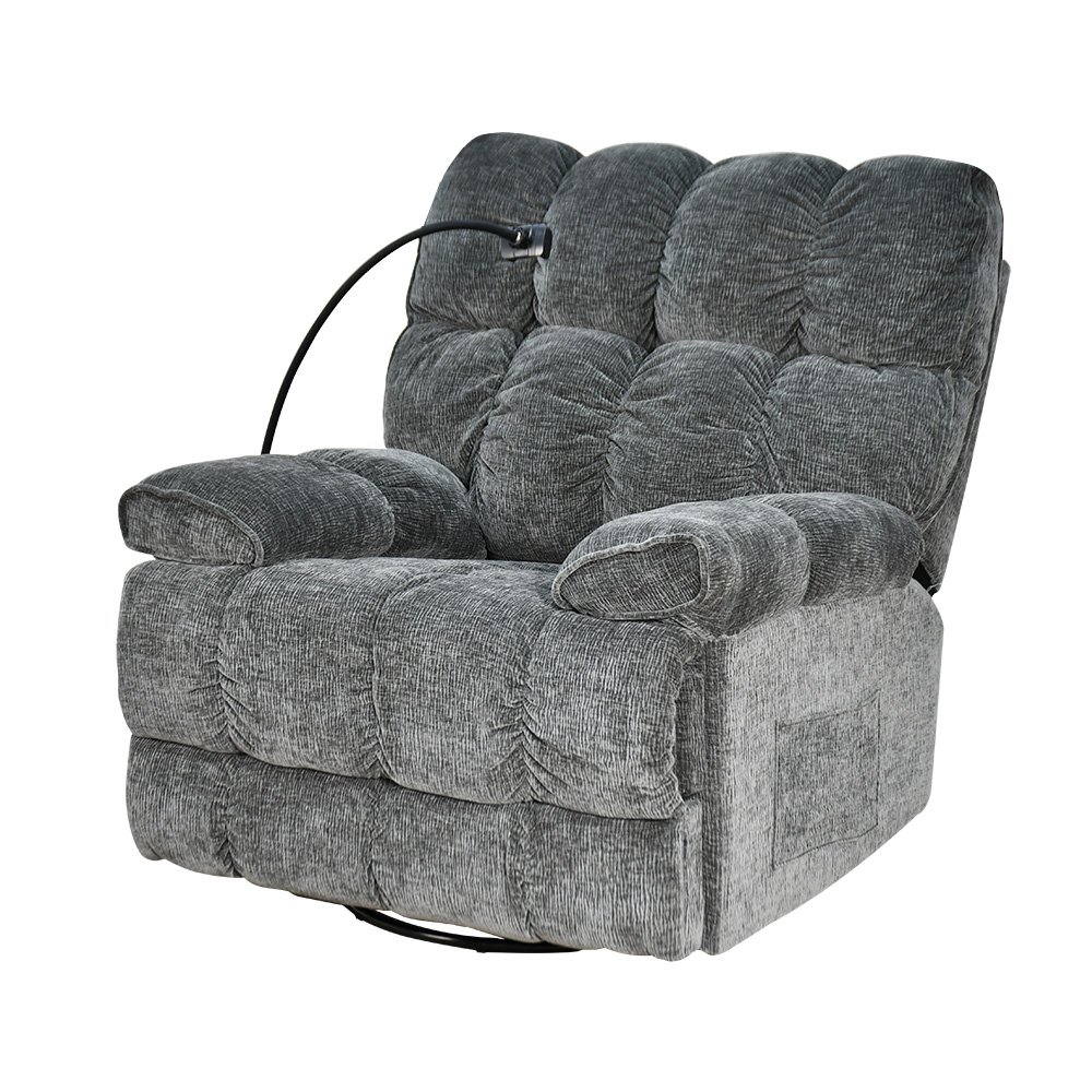 كرسي استرخاء فخم هزاز دوار بحامل جوال رمادي