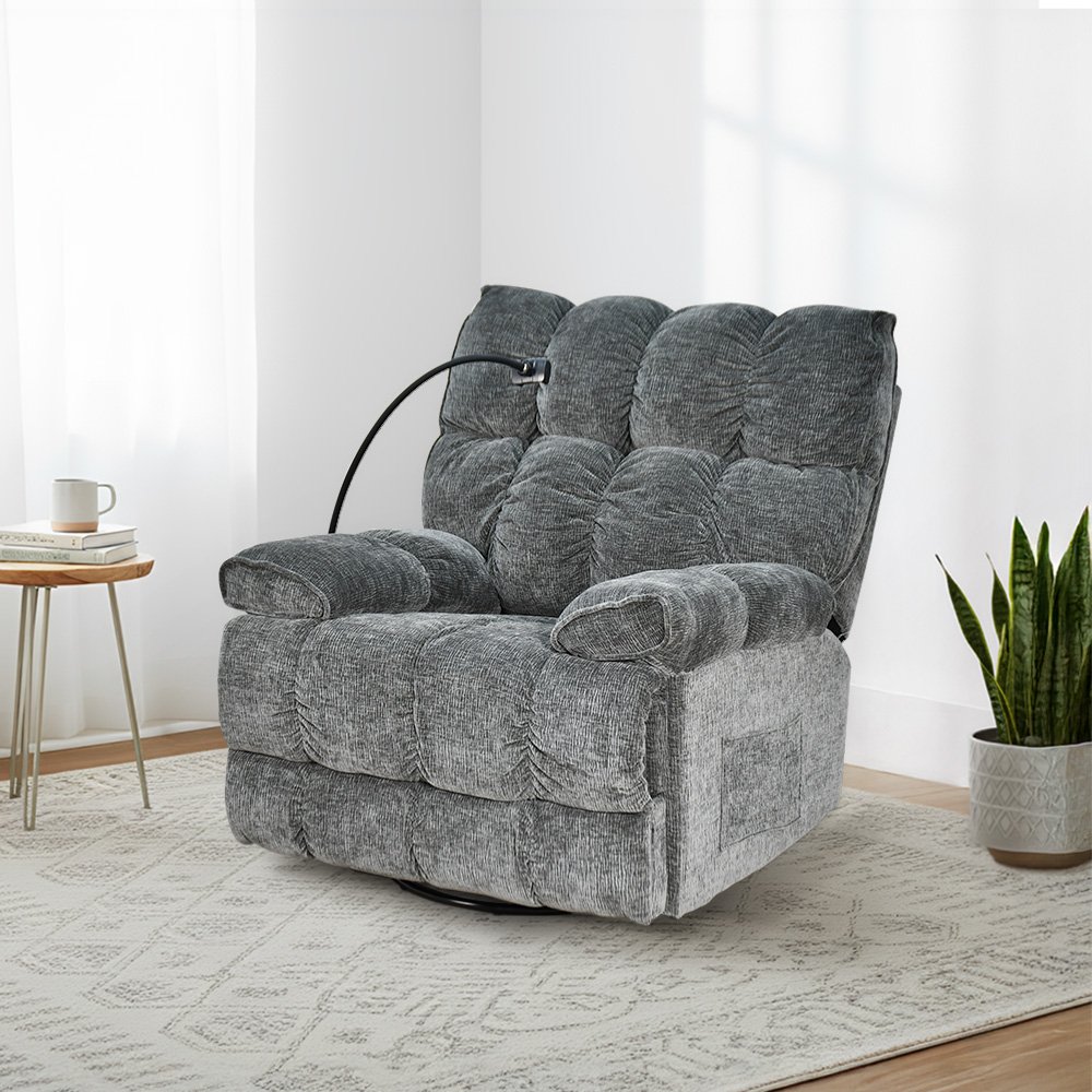 كرسي استرخاء فخم هزاز دوار بحامل جوال رمادي