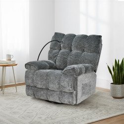 كرسي استرخاء فخم هزاز دوار بحامل جوال رمادي