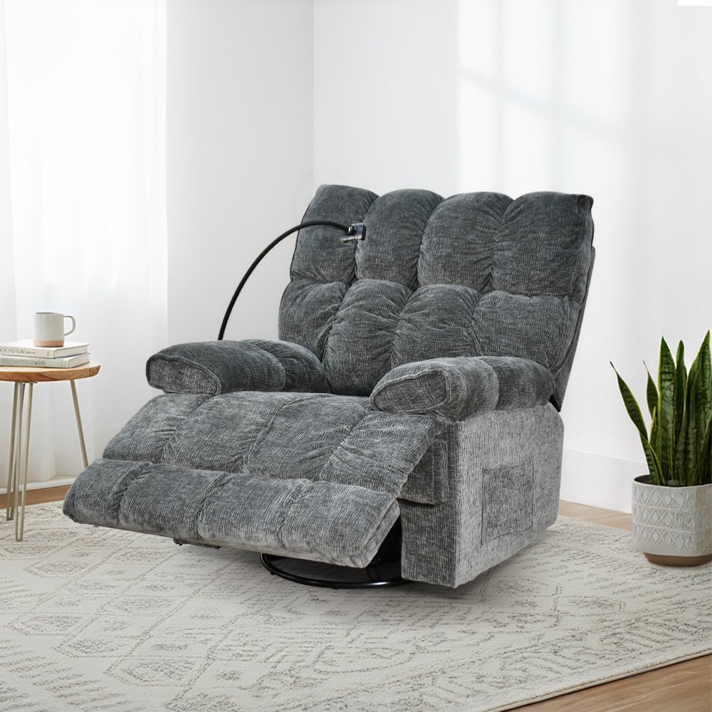 كرسي استرخاء فخم هزاز دوار بحامل جوال رمادي