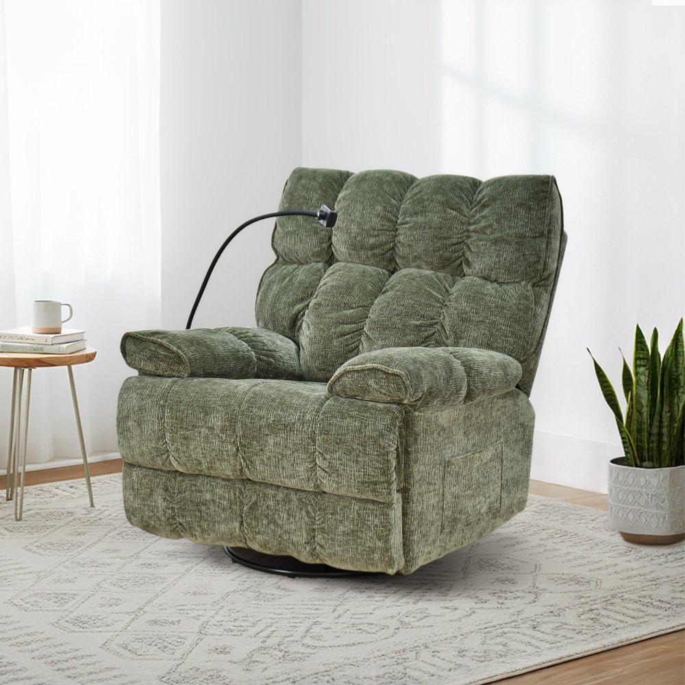 كرسي استرخاء فخم هزاز دوار بحامل جوال زيتي