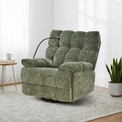 كرسي استرخاء فخم هزاز دوار بحامل جوال زيتي