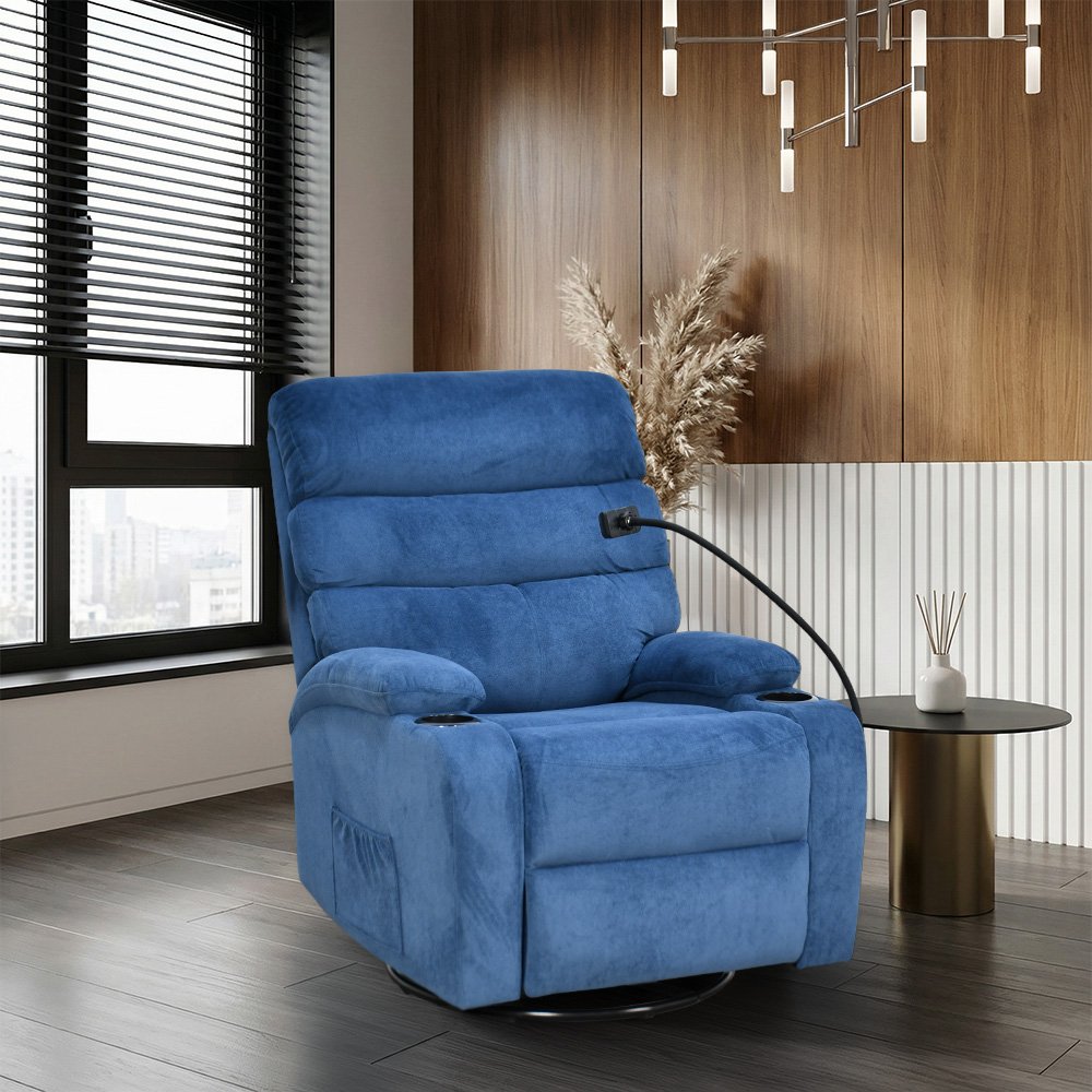 كرسي استرخاء هزاز دوار قماشي بحامل جوال أزرق