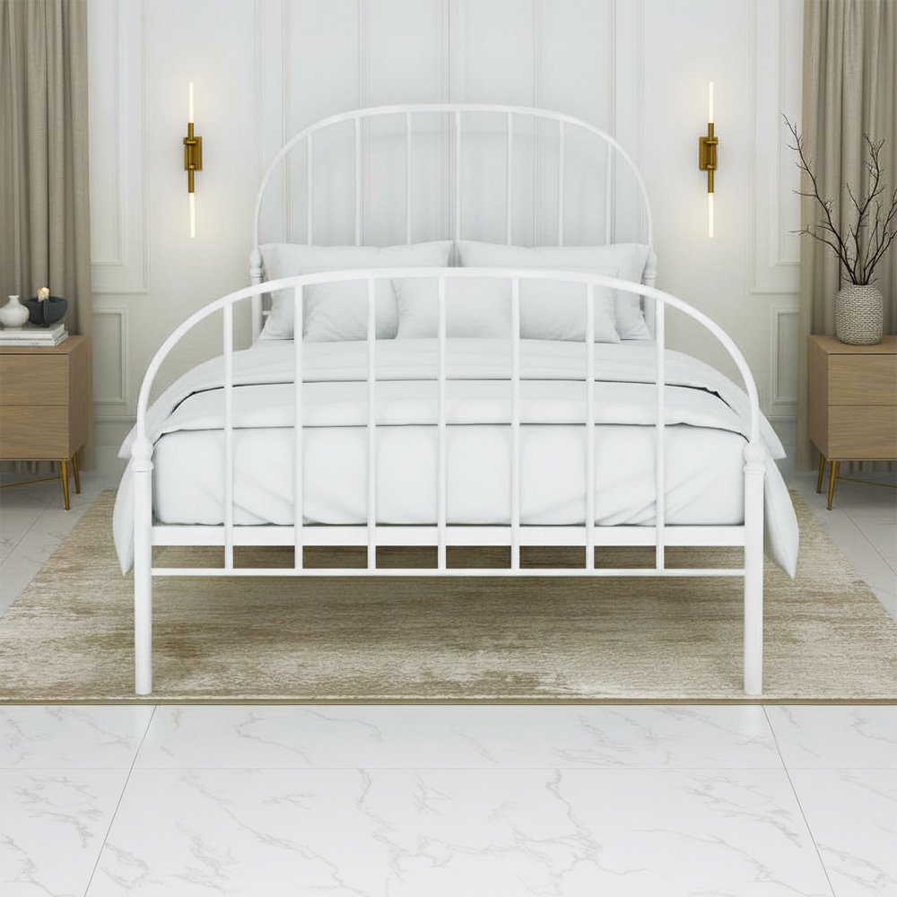 هيكل سرير معدني أبيض 180×200 سم