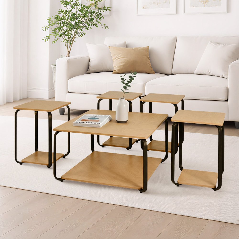 طقم طاولات خدمة 5 قطع 2 دور خشبي