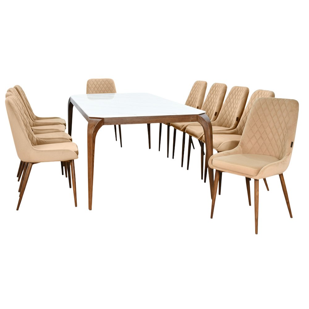 طاولة طعام رخام مع أرجل خشبية 10 كراسي