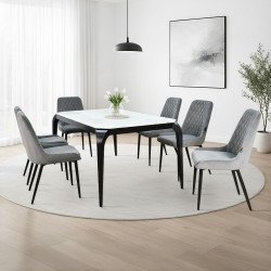 طاولة طعام رخام مع أرجل معدنية 6 كراسي رمادي