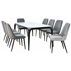 طاولة طعام رخام مع أرجل معدنية 8 كراسي رمادي