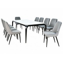 طاولة طعام رخام بأرجل معدنية 10 كراسي رمادي