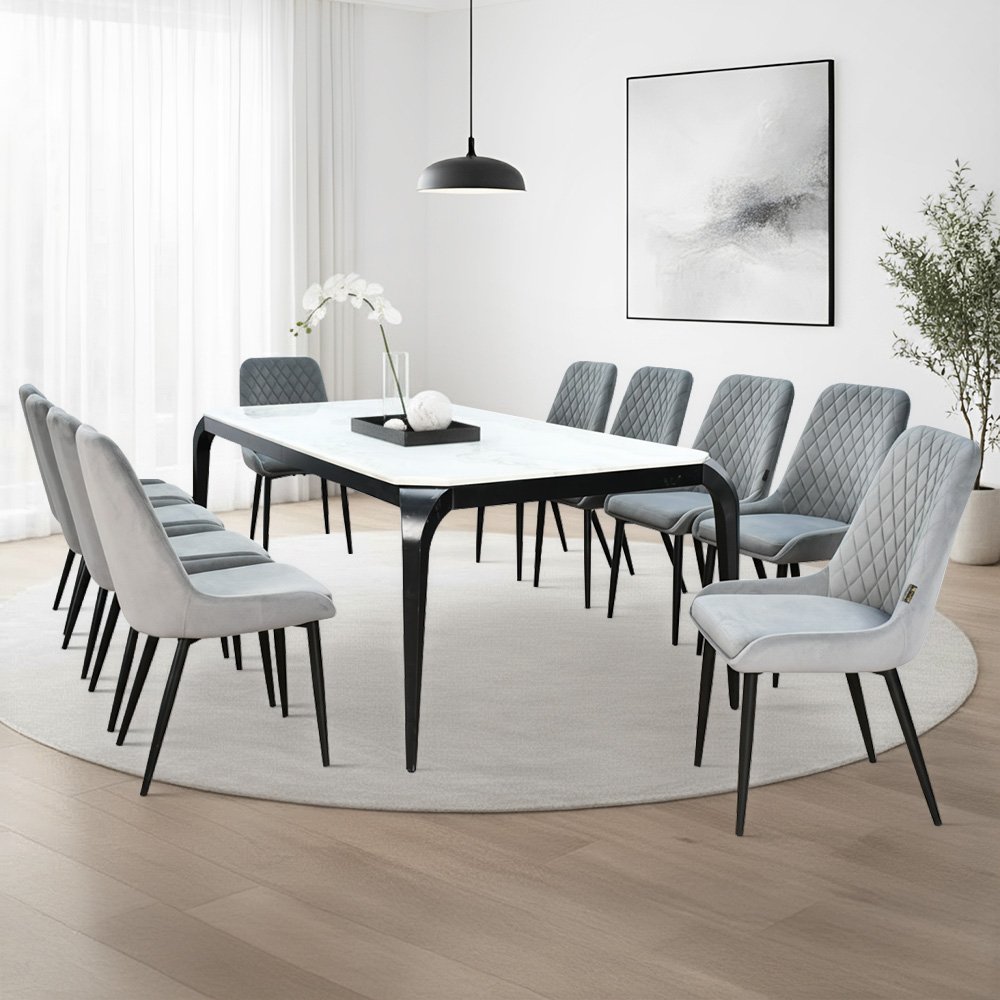 طاولة طعام رخام بأرجل معدنية 10 كراسي رمادي