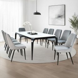 طاولة طعام رخام بأرجل معدنية 10 كراسي رمادي