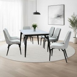 طاولة طعام خشب بأرجل معدنية 6 كراسي رمادي