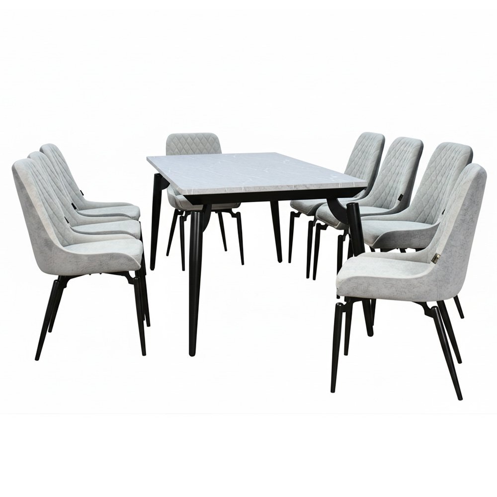 طاولة طعام خشب بأرجل معدنية 8 كراسي رمادي