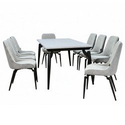 طاولة طعام خشب بأرجل معدنية 8 كراسي رمادي