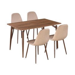 طاولة طعام خشبية 4 كراسي مخمل بني