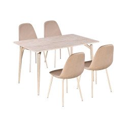 طاولة طعام خشبية 4 كراسي مخمل بيج