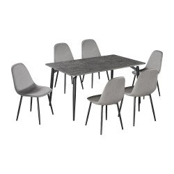 طاولة طعام خشبية 6 كراسي مخمل رمادي