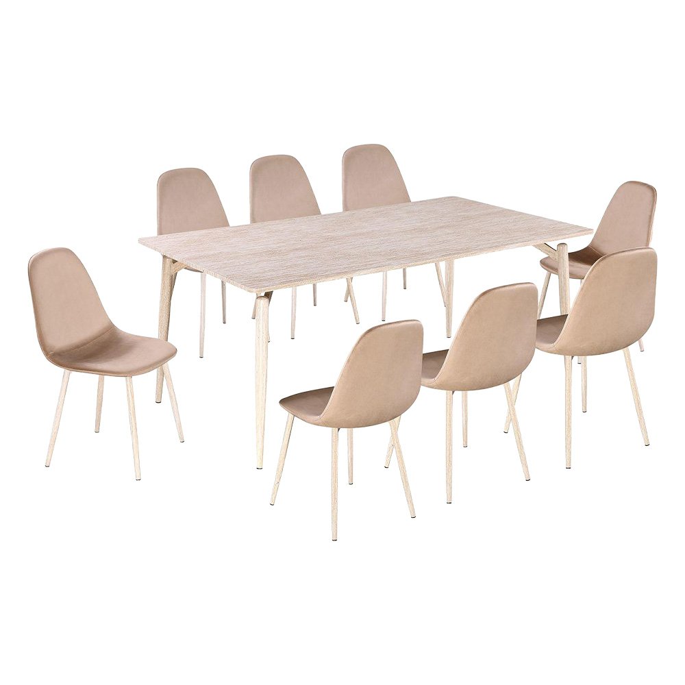 طاولة طعام خشبية 8 كراسي مخمل بيج طاولة طعام خشبية 8 كراسي مخمل بيج