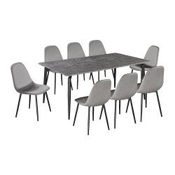 طاولة طعام خشبية 8 كراسي مخمل رمادي