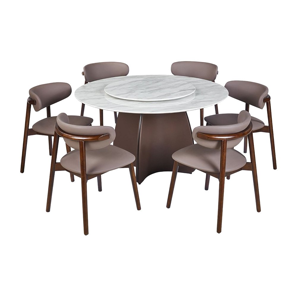 طاولة طعام فاخرة سطح رخامي دوار 6 كراسي بني