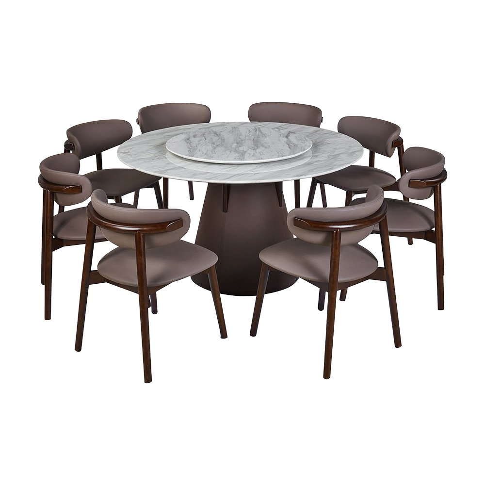 طاولة طعام فاخرة سطح رخامي دوار 8 كراسي بني
