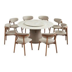 طاولة طعام فاخرة سطح رخامي دوار 8 كراسي بيج