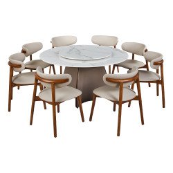 طاولة طعام فاخرة سطح رخامي دوار 8 كراسي بيج طاولة طعام فاخرة سطح رخامي دوار 8 كراسي بيج