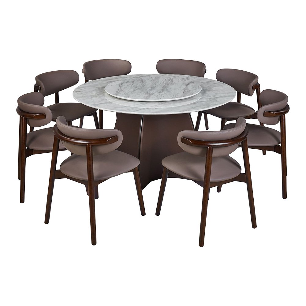 طاولة طعام فاخرة سطح رخامي دوار 8 كراسي بني