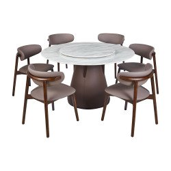 طاولة طعام فاخرة سطح رخامي دوار 6 كراسي بني