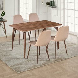 طاولة طعام خشبية 4 كراسي مخمل بني
