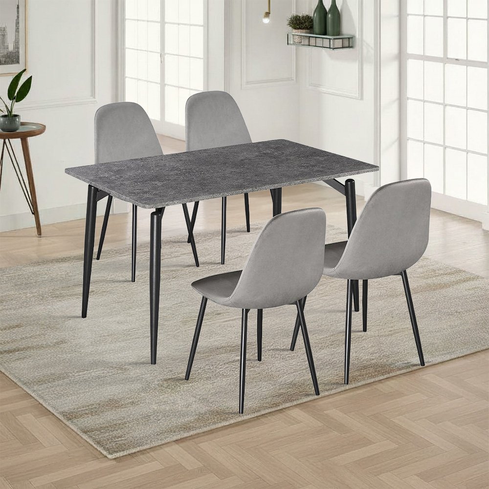 طاولة طعام خشبية 4 كراسي مخمل رمادي طاولة طعام خشبية 4 كراسي مخمل رمادي