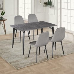 طاولة طعام خشبية 4 كراسي مخمل رمادي
