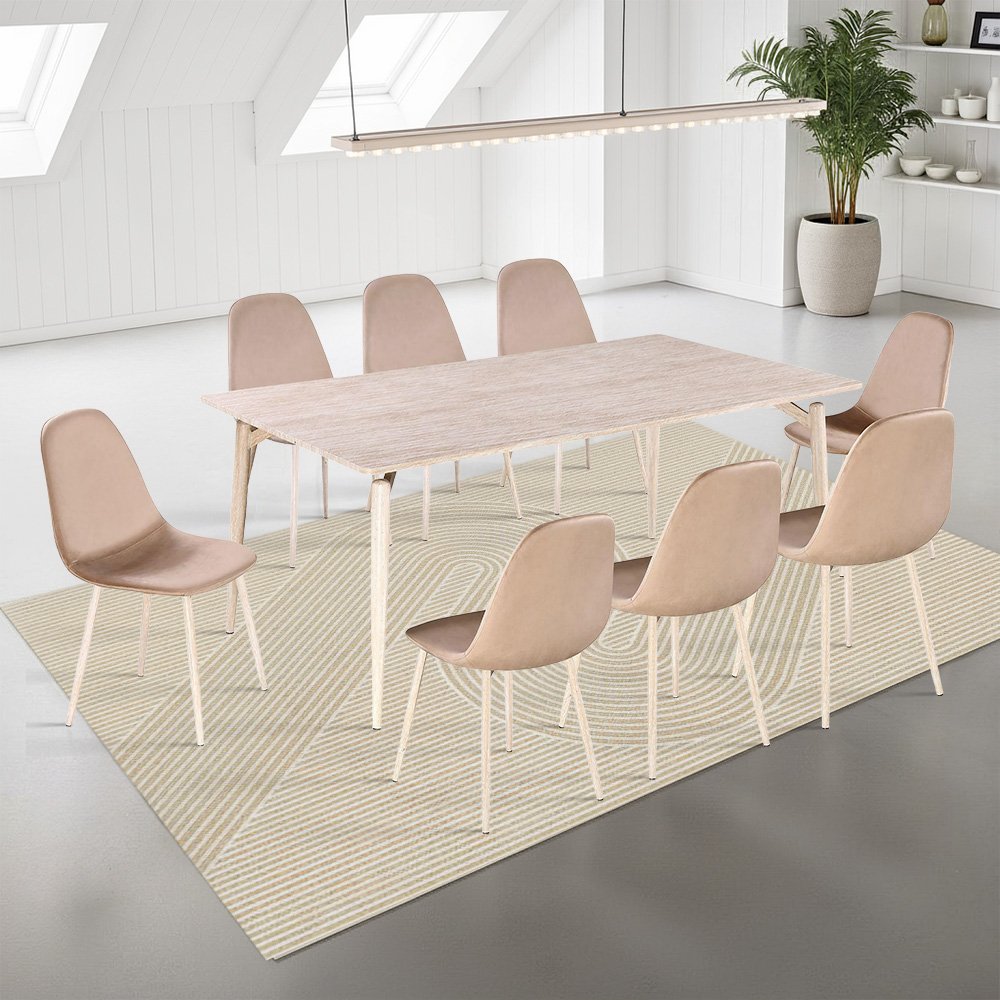 طاولة طعام خشبية 8 كراسي مخمل بيج طاولة طعام خشبية 8 كراسي مخمل بيج