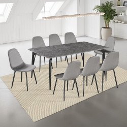 طاولة طعام خشبية 8 كراسي مخمل رمادي