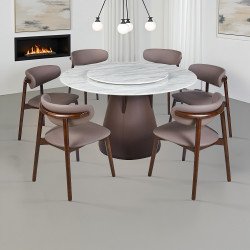طاولة طعام فاخرة سطح رخامي دوار 6 كراسي بني