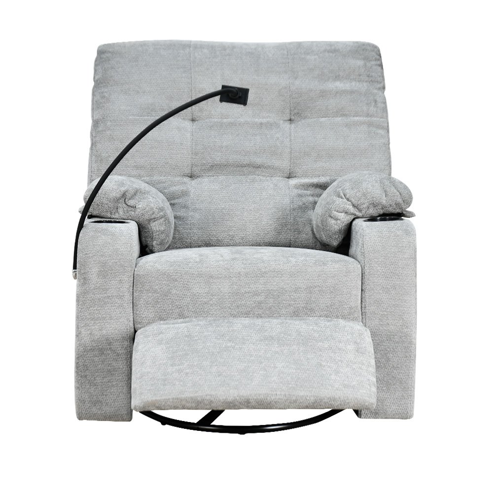 كرسي استرخاء فخم هزاز دوار مع حامل جوال رمادي