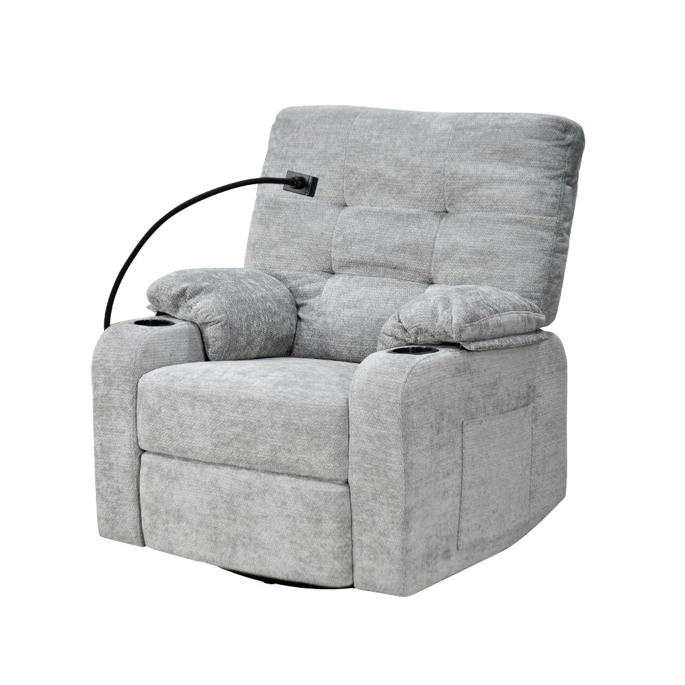 كرسي استرخاء فخم هزاز دوار مع حامل جوال رمادي