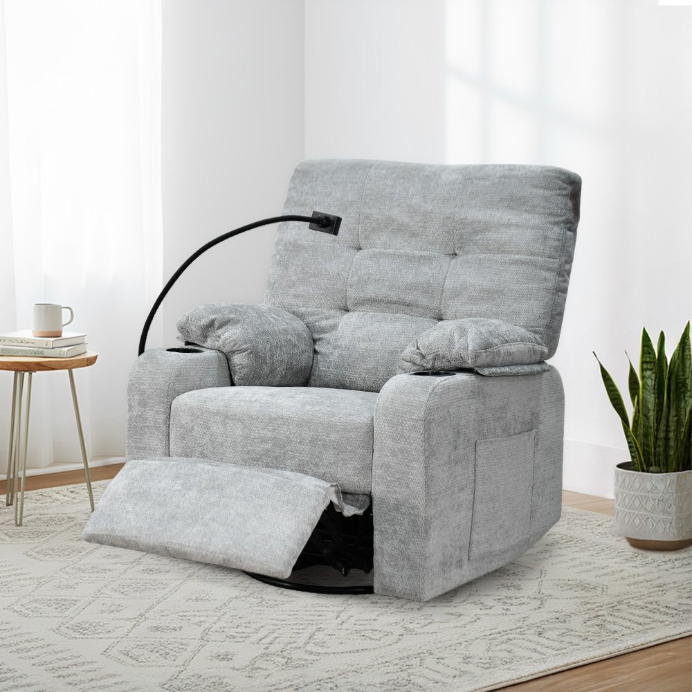 كرسي استرخاء فخم هزاز دوار مع حامل جوال رمادي